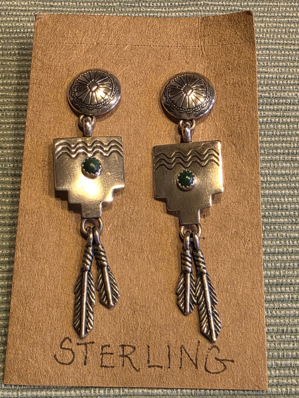 VTG Quoc Turquoise Sterling Silver Dangle Earrings SIGNED